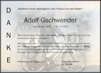 Anzeige von Adolf Gschwender von Schwäbische Zeitung