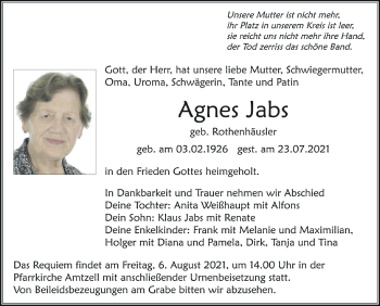 Anzeige von Agnes Jabs von Schwäbische Zeitung