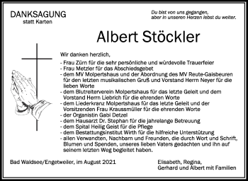 Anzeige von Albert Stöckler von Schwäbische Zeitung