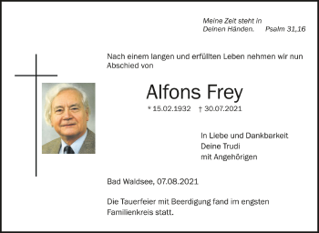 Anzeige von Alfons Frey von Schwäbische Zeitung