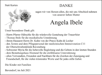 Anzeige von Angela Ibele von Schwäbische Zeitung
