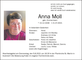 Anzeige von Anna Moll von Schwäbische Zeitung