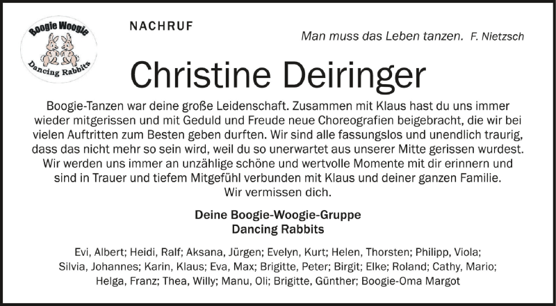  Traueranzeige für Christine Deiringer vom 28.08.2021 aus Schwäbische Zeitung