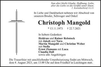 Anzeige von Christoph Mangold von Schwäbische Zeitung