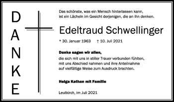 Anzeige von Edeltraud Schwellinger von Schwäbische Zeitung