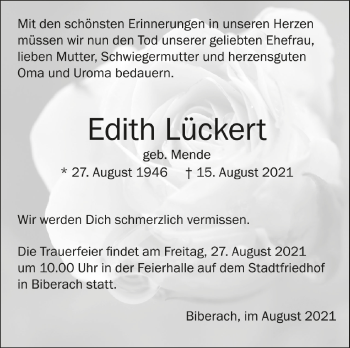 Anzeige von Edith Lückert von Schwäbische Zeitung