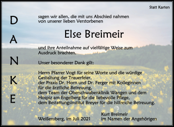 Anzeige von Else Breimeir von Schwäbische Zeitung