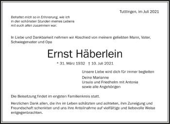 Anzeige von Ernst Häberlein von Schwäbische Zeitung