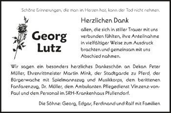 Anzeige von Georg Lutz von Schwäbische Zeitung