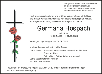 Anzeige von Germana Hospach von Schwäbische Zeitung