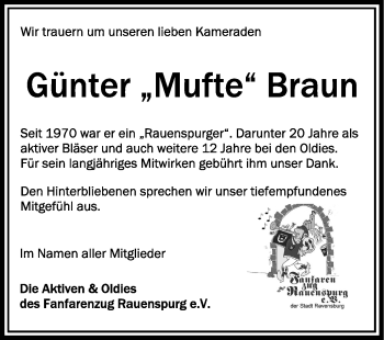 Anzeige von Günter Braun von Schwäbische Zeitung