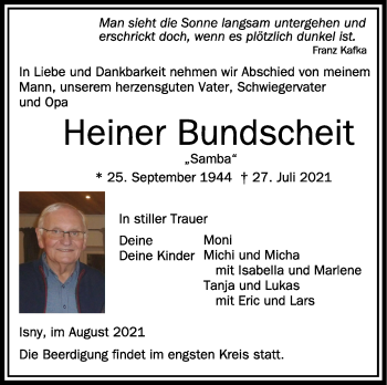 Anzeige von Heiner Bundscheit von Schwäbische Zeitung