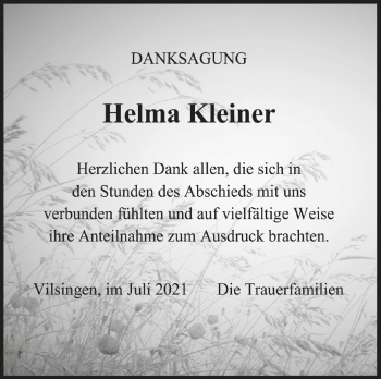 Anzeige von Helma Kleiner von Schwäbische Zeitung