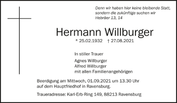 Anzeige von Hermann Willburger von Schwäbische Zeitung