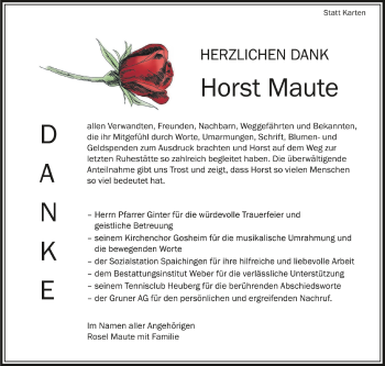 Anzeige von Horst Maute von Schwäbische Zeitung