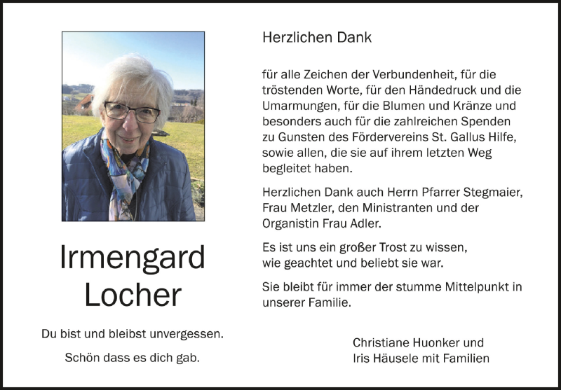  Traueranzeige für Irmengard Locher vom 28.08.2021 aus Schwäbische Zeitung