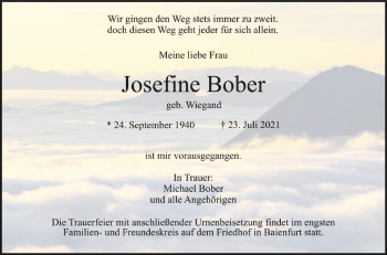 Anzeige von Josefine Bober von Schwäbische Zeitung