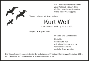 Anzeige von Kurt Wolf von Schwäbische Zeitung
