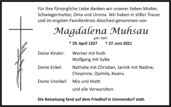 Anzeige von Magdalena Muhsau von Schwäbische Zeitung