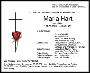 Anzeige von Maria Hart von Schwäbische Zeitung
