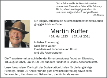 Anzeige von Martin Kuffer von Schwäbische Zeitung