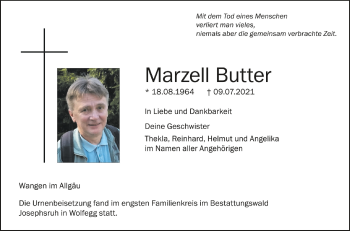 Anzeige von Marzell Butter von Schwäbische Zeitung