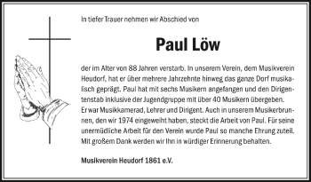 Anzeige von Paul Löw von Schwäbische Zeitung