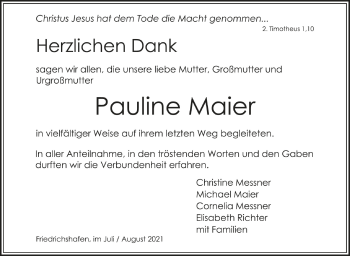 Anzeige von Pauline Maier von Schwäbische Zeitung