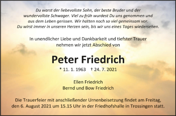 Anzeige von Peter Friedrich von Schwäbische Zeitung