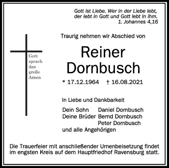 Anzeige von Rainer Dornbusch von Schwäbische Zeitung