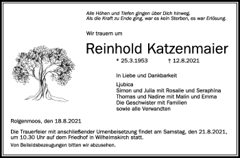 Anzeige von Reinhold Katzenmaier von Schwäbische Zeitung