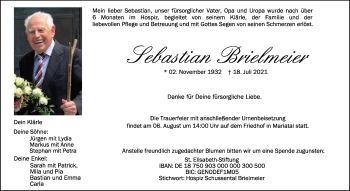 Anzeige von Sebastian Brielmeier von Schwäbische Zeitung