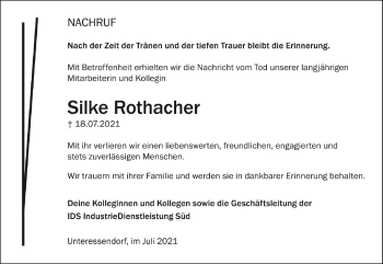 Anzeige von Silke Rothacher von Schwäbische Zeitung