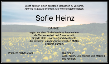 Anzeige von Sofie Heinz von Schwäbische Zeitung