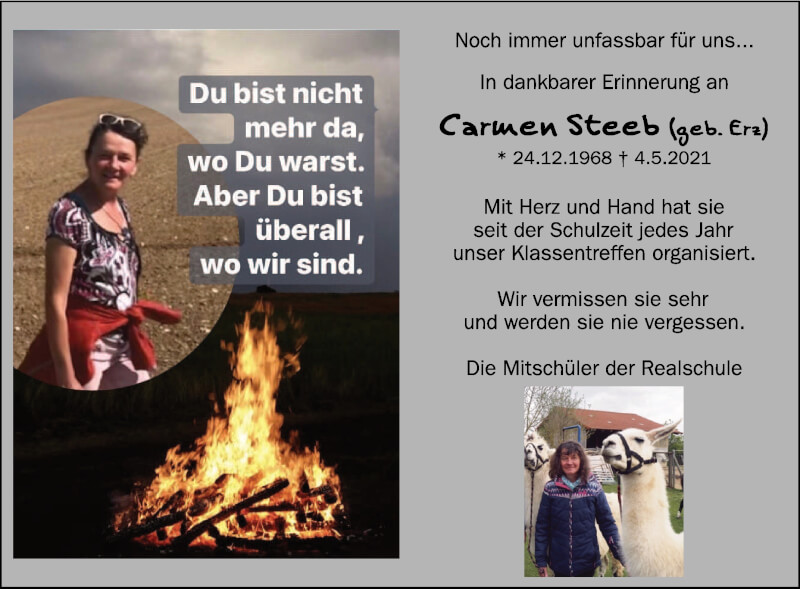  Traueranzeige für Carmen Steeb vom 18.09.2021 aus Schwäbische Zeitung