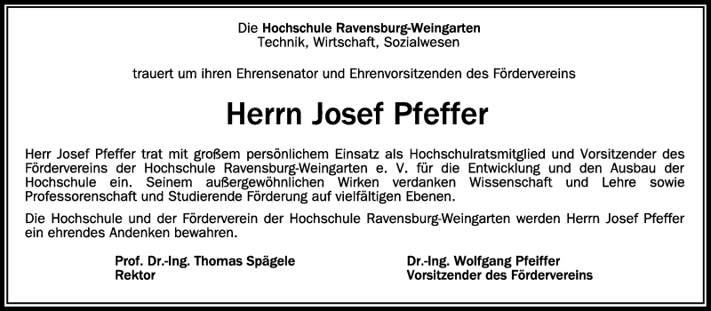  Traueranzeige für Josef Pfeffer vom 30.09.2021 aus Schwäbische Zeitung