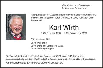 Anzeige von Karl Wirth von Schwäbische Zeitung