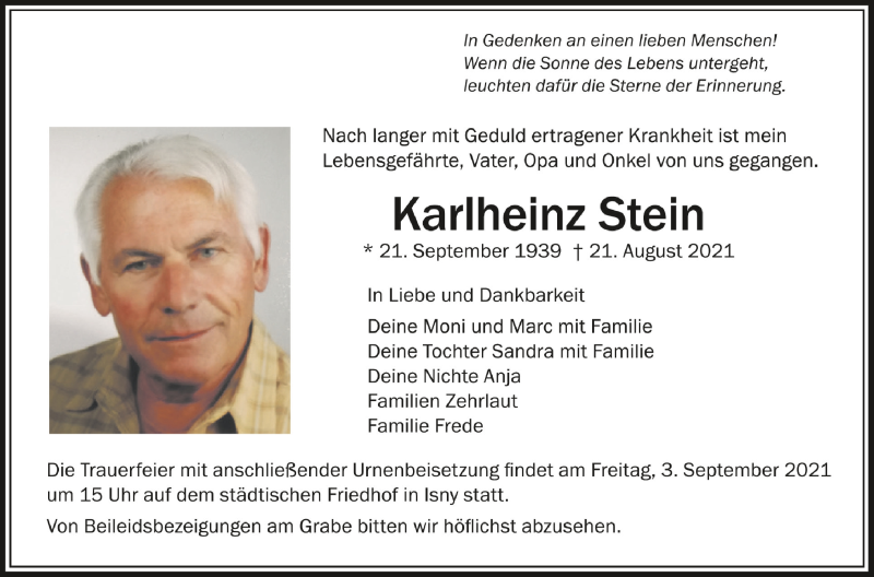 Traueranzeigen von Karlheinz Stein | schwaebische.de Trauerportal