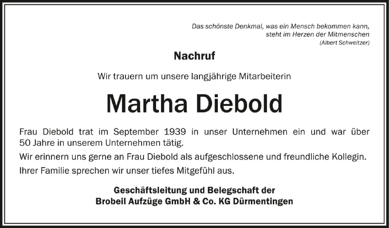  Traueranzeige für Martha Diebold vom 29.09.2021 aus Schwäbische Zeitung