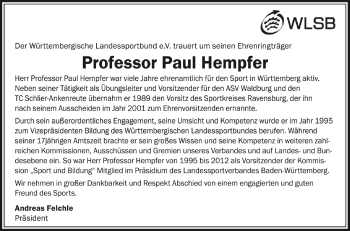 Anzeige von Paul Hempfer von Schwäbische Zeitung