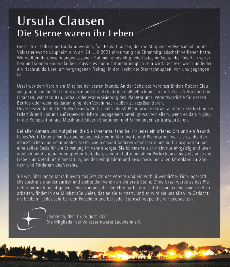  Traueranzeige für Ursula Clausen vom 01.09.2021 aus Schwäbische Zeitung