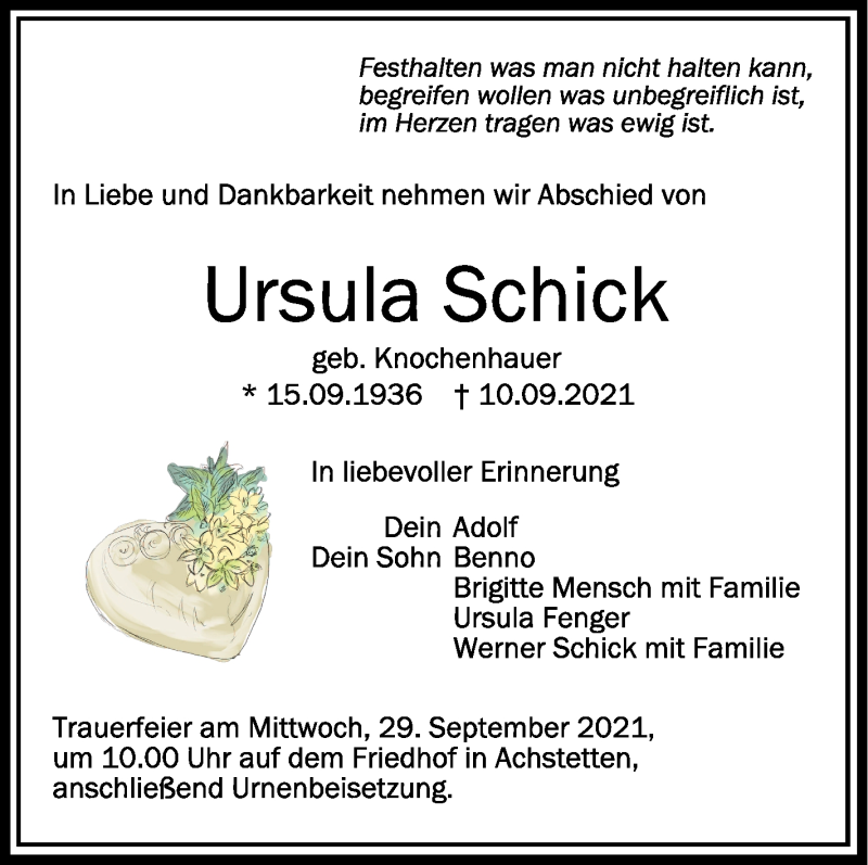 Traueranzeigen Von Ursula Schick Schwaebische De Trauerportal My Xxx
