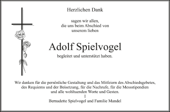 Anzeige von Adolf Spielvogel von Schwäbische Zeitung