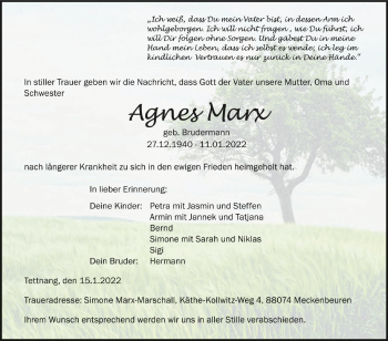 Anzeige von Agnes Marx von Schwäbische Zeitung