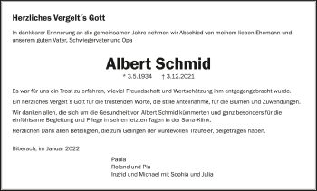 Anzeige von Albert Schmid von Schwäbische Zeitung