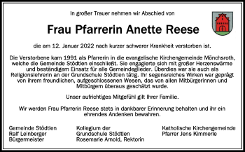 Anzeige von Anette Reese von Schwäbische Zeitung
