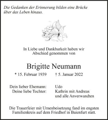 Anzeige von Brigitte Neumann von Schwäbische Zeitung