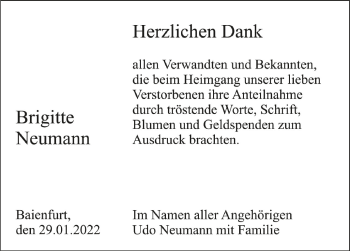 Anzeige von Brigitte Neumann von Schwäbische Zeitung