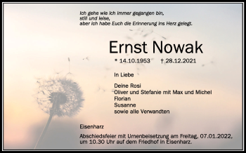 Anzeige von Ernst Nowak von Schwäbische Zeitung