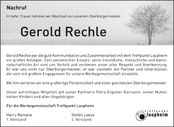 Anzeige von Gerold Rechle von Schwäbische Zeitung